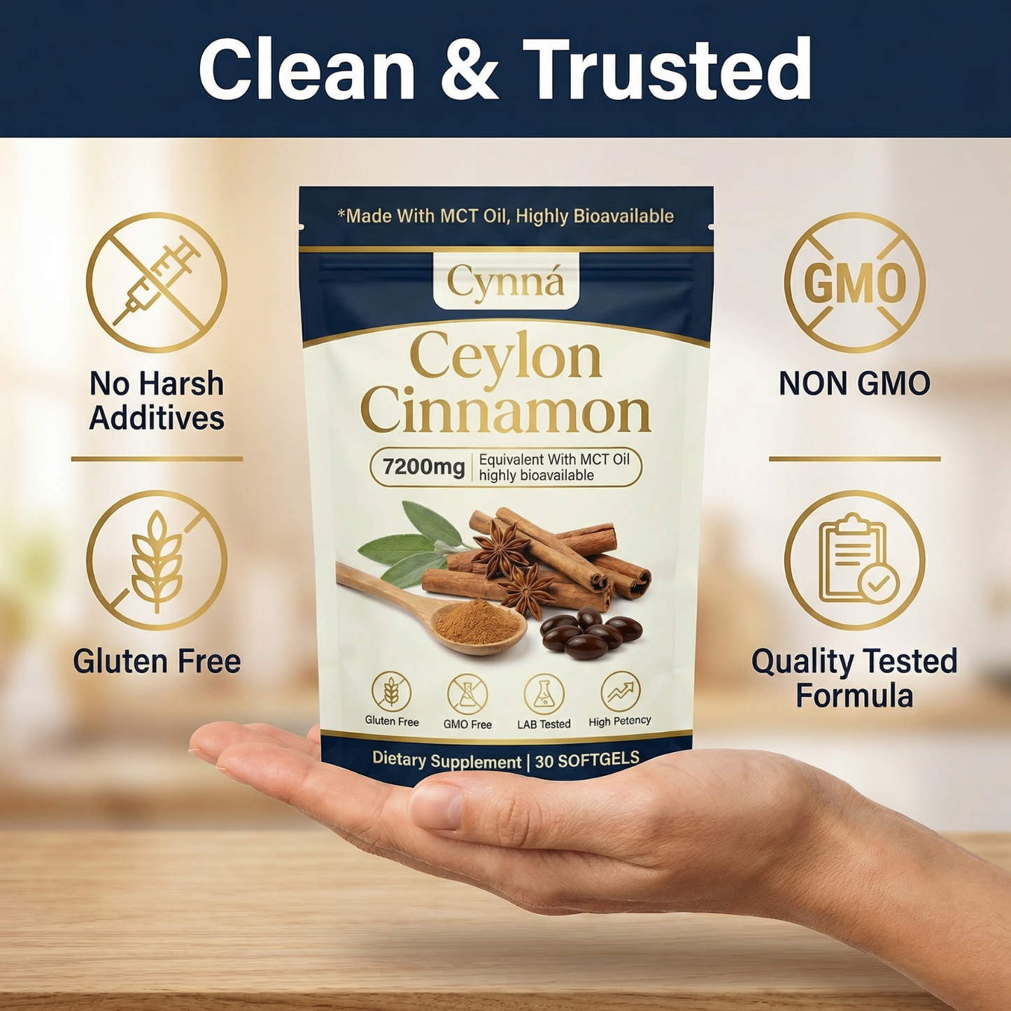 Ceylon Cinnamon 7200mg Equivalent with MCT Oil